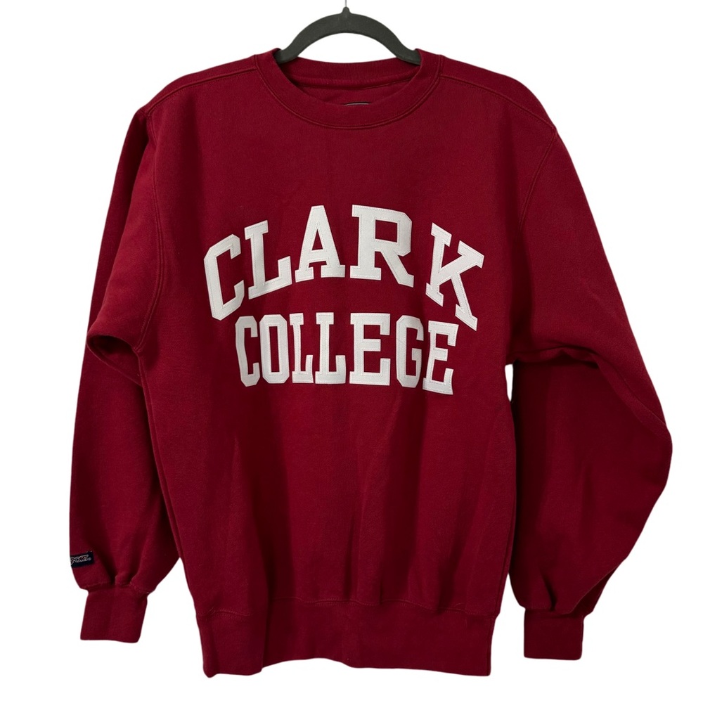 Vintage Jansport Clark College Crewneck Sweatshirt Patch Logo Maroon Mens Medium